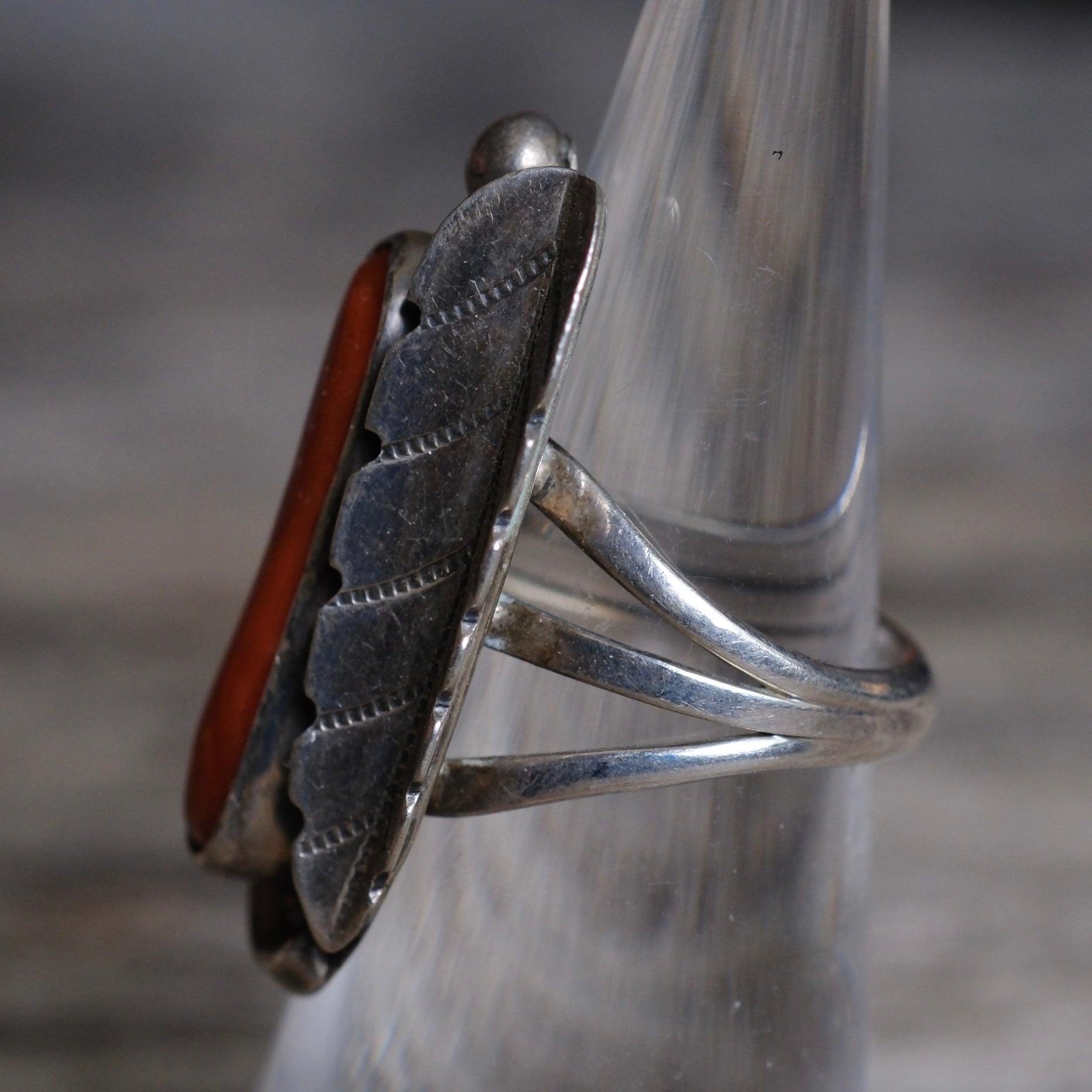 Vintage Sterling Coral Feather Ring 5