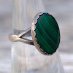 Vintage Sterling Malachite Ring 6.75