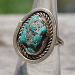 Vintage Sterling Turquoise Roper Ring 6
