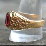Vintage Gold Plated Red Glass Signet Ring 12.25