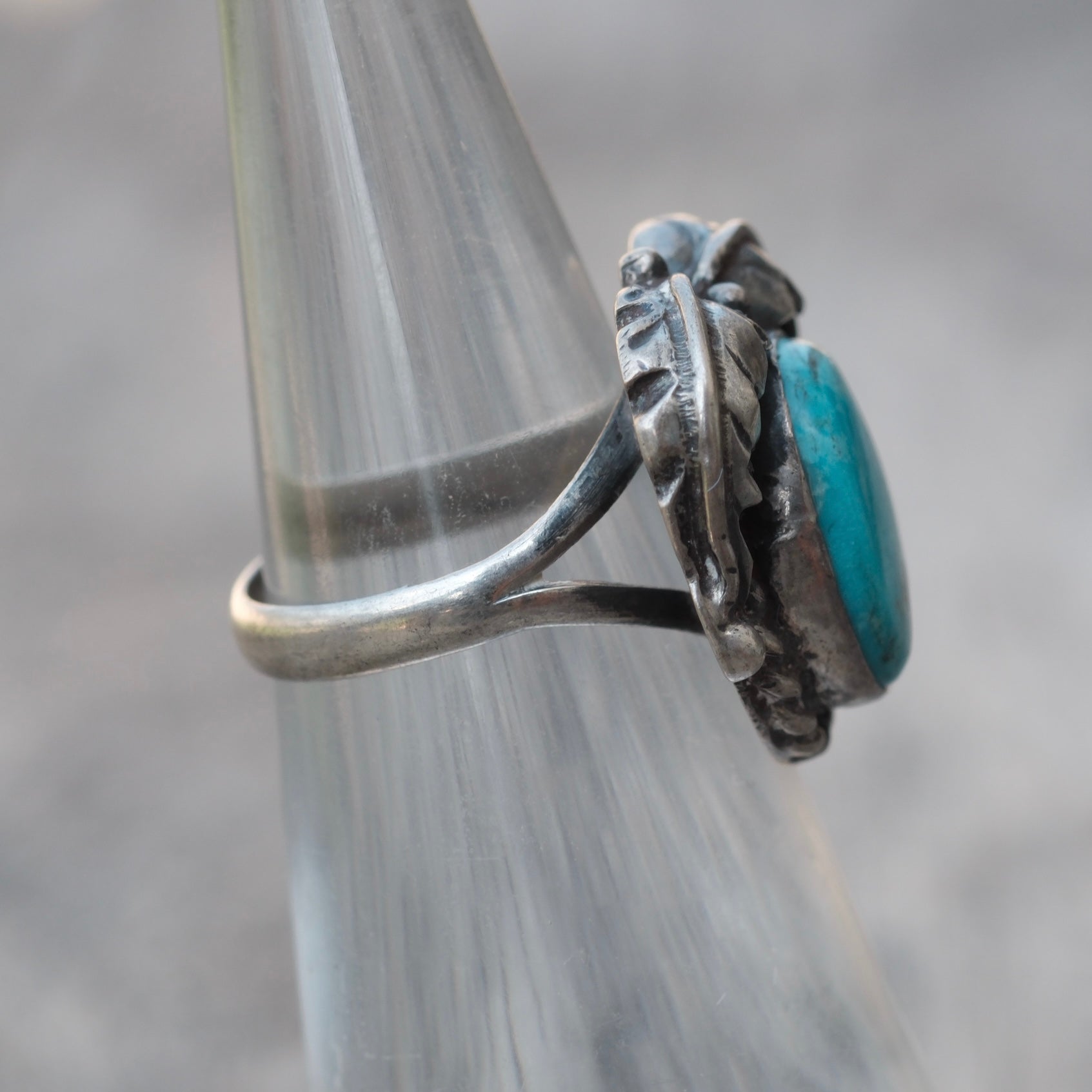 Vintage Sterling Turquoise Feather Ring 3.5