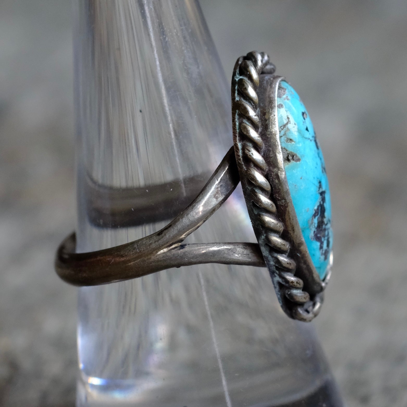 Vintage Sterling Turquoise Roper Ring 8.5