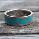 Vintage Sterling Turquoise Inlay Band 8.25