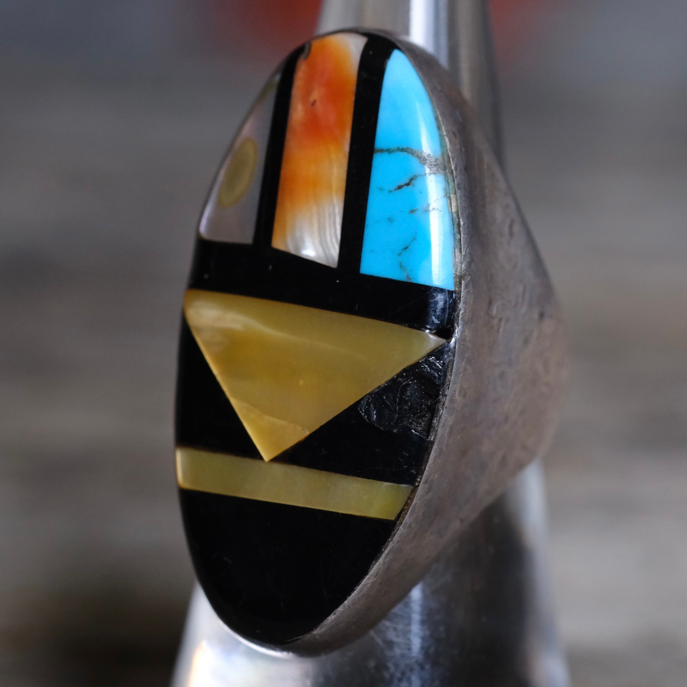 Vintage Sterling Multistone Inlay Ring 7