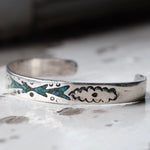 Vintage Sterling Crushed Turquoise and Coral Inlay Cuff