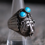 Vintage Sterling Double Turquoise Bear Ring 9.25