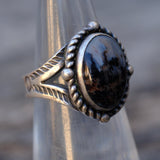 Vintage Sterling Petrified Wood Stamped Band Ring 5.5