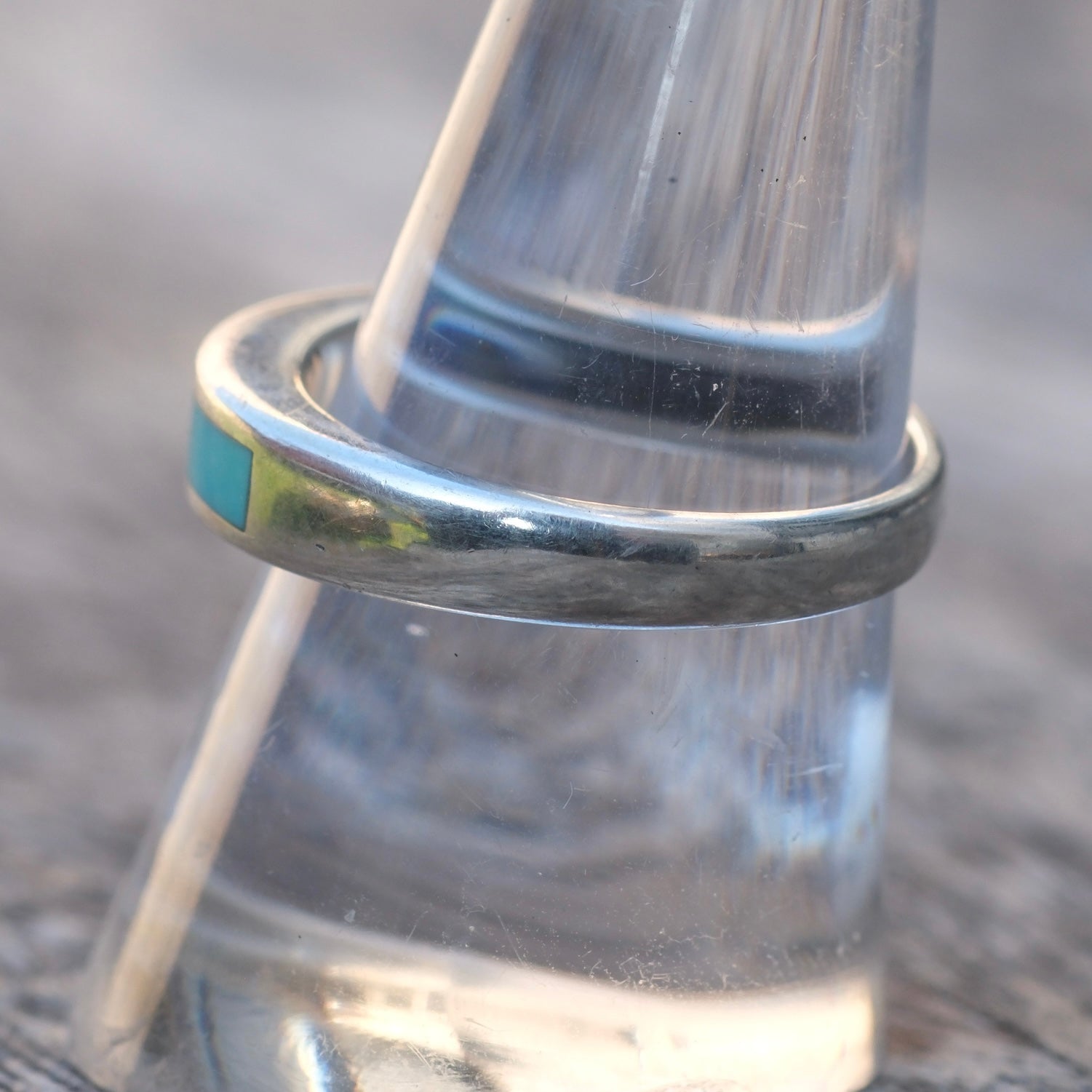 Vintage Sterling Turquoise Inlay Band Ring 9