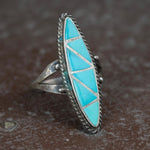 Vintage Sterling Turquoise Inlay Roper Ring 6.5