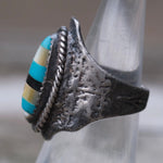 Vintage Sterling Multi Stone Inlay Ring 6