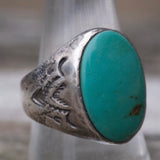 Vintage Sterling Sun Bell Turquoise V for Victory Ring 9.25