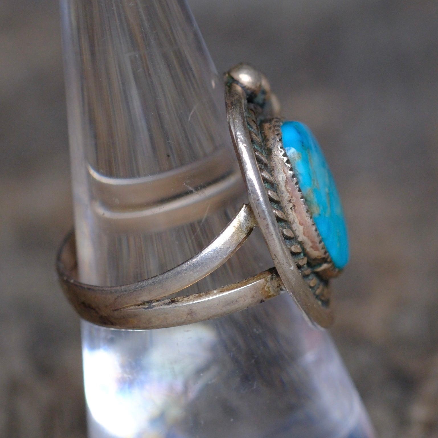 Vintage Sterling Turquoises Roper Ring 7.5