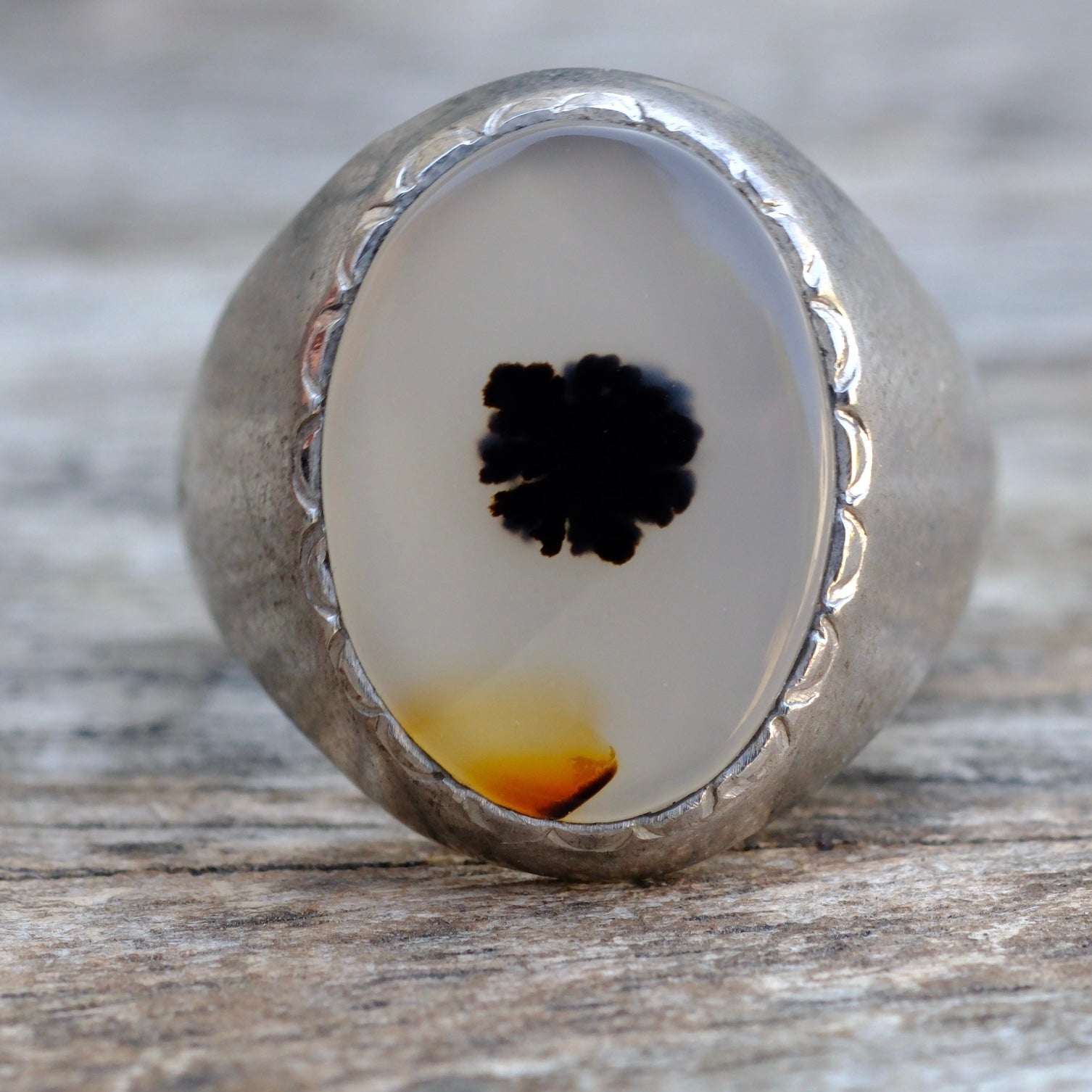 Vintage Sterling Agate Signet Ring 9.75