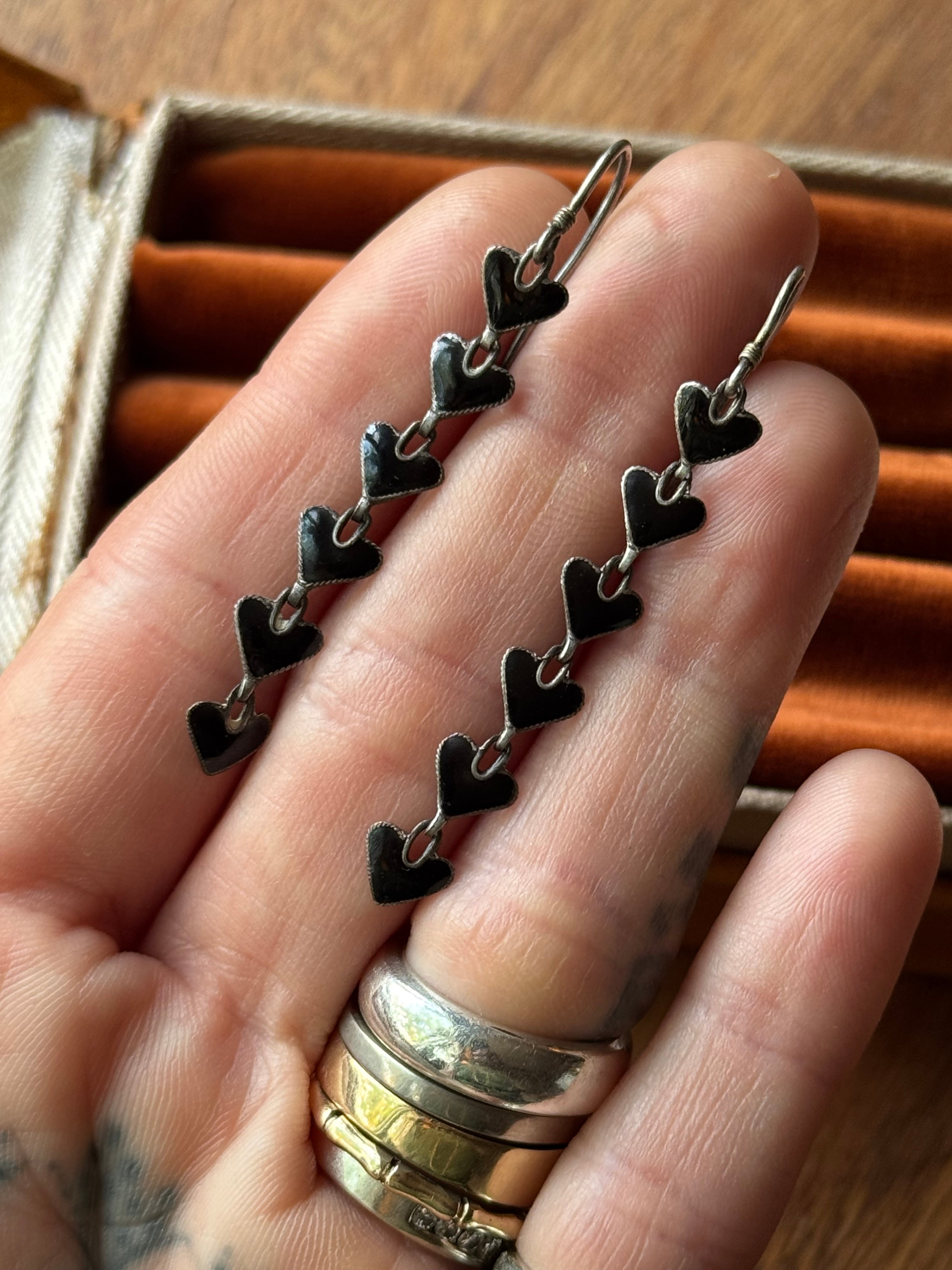 Vintage Sterling Silver Enamel Heart Earrings