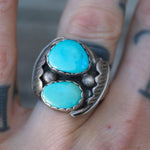 Vintage Sterling 2-Stone Turquoise Feather Ring 10.25