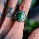 Vintage Sterling Turquoise Ribbed Bandf Ring 11.75