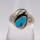 Vintage Sterling Turquoise Feather Ring 8.25