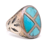 Vintage Sterling Turquoise Inlay Stamped Band Ring 7.75