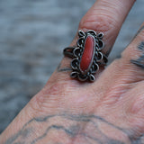 Vintage Sterling Coral Ring 6.5