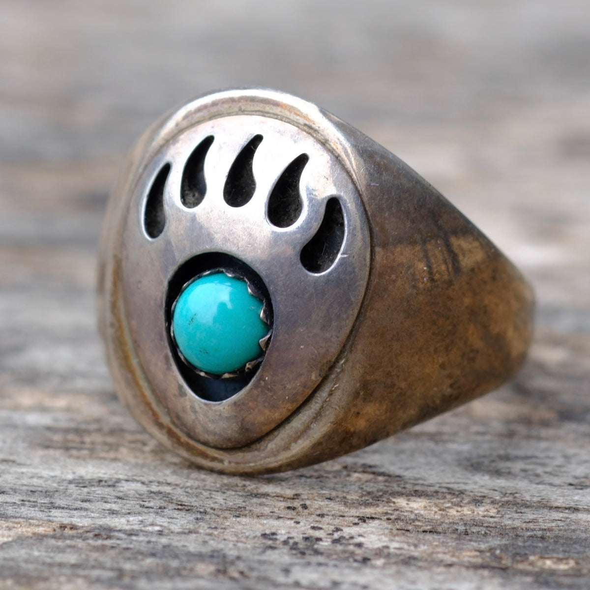 Vintage Sterling Turquoise Bear Paw Ring 10