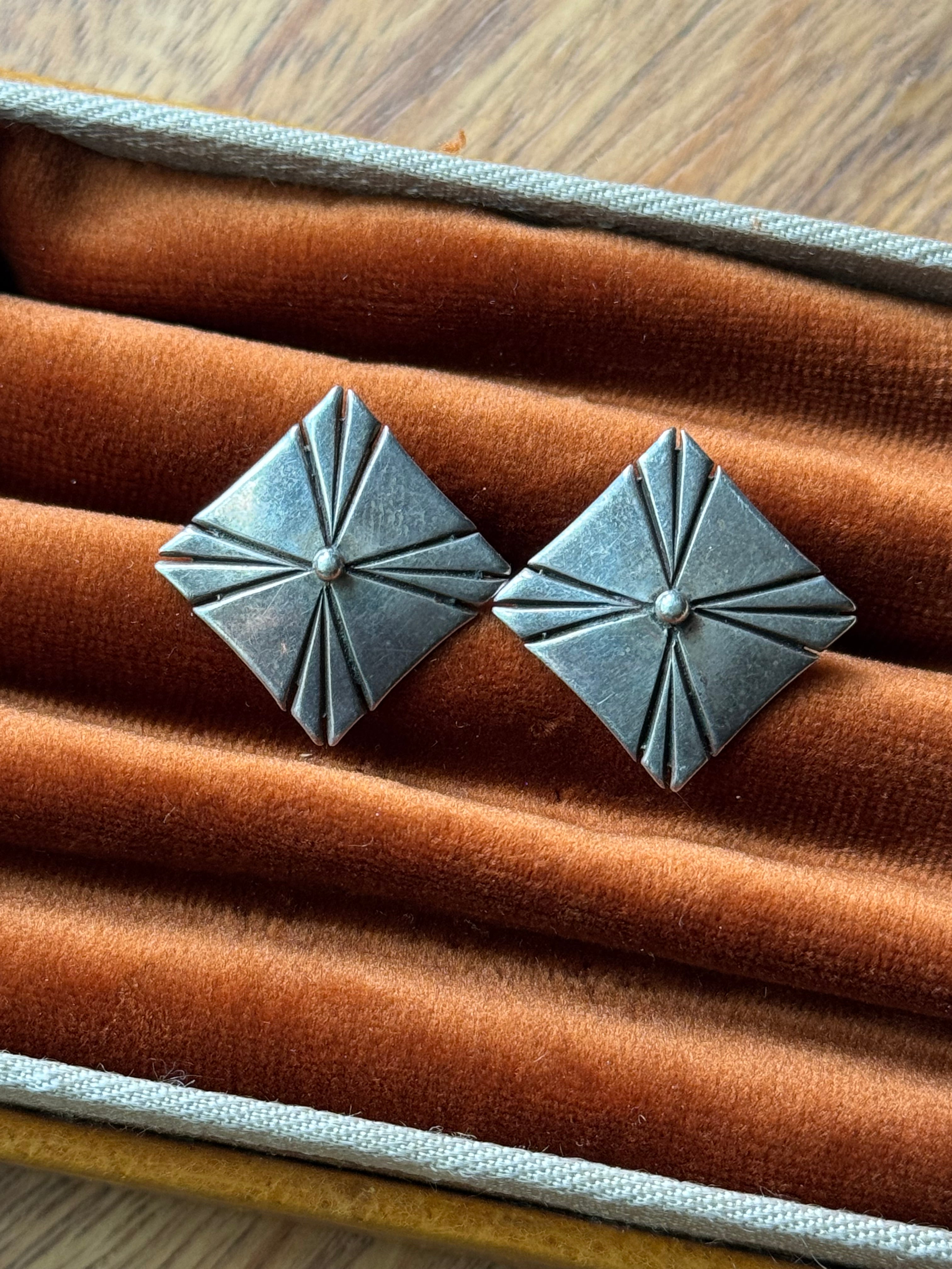 Vintage Sterling Silver Diamond Stamped Earrings