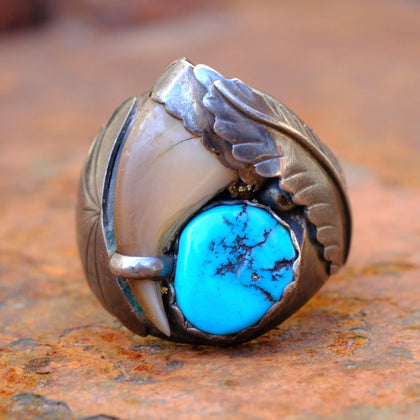 Vintage Sterling Turquoise Claw Ring 12.25