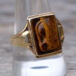 Vintage Sterling and Gold Tigers Eye Signet Ring 10.75