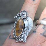 Vintage Sterling Tigers Eye Feather Ring 4.75