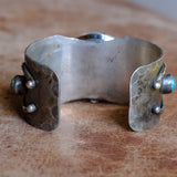 Vintage Sterling Turquoise and Coral Horseshoe Watch Cuff Bracelet