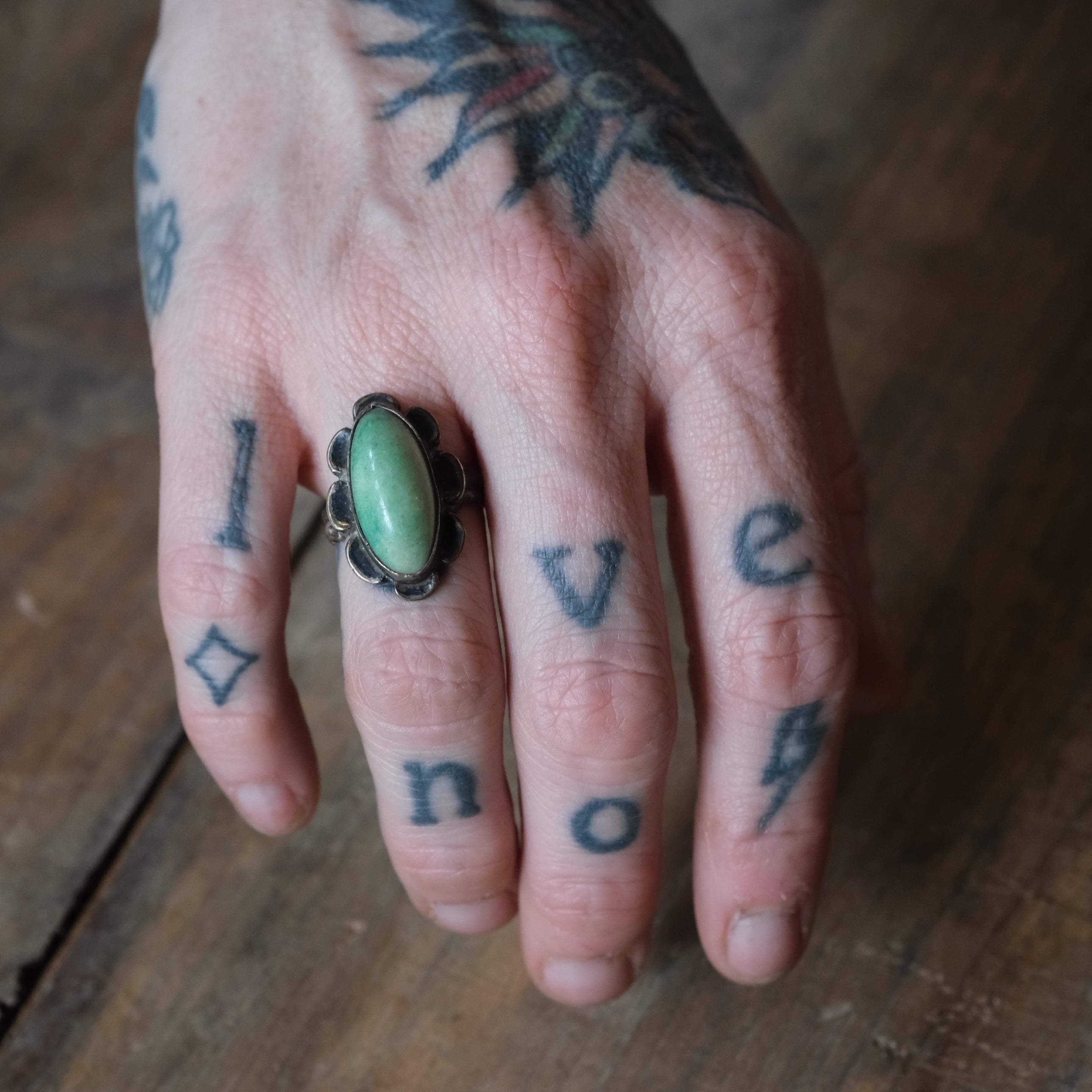 Vintage Sterling Turquoise Florette Ring 6.75