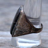 Vintage Sterling Onyx Inlay Ribbed Band Ring 10.5