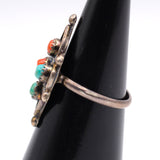 Vintage Sterling Turquoise and Coral Cluster Ring 4.5
