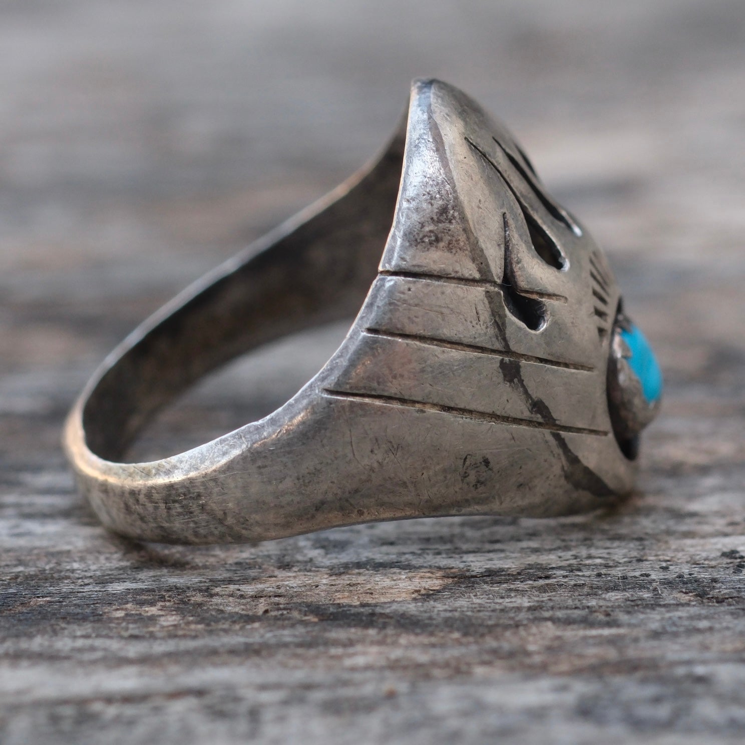 Vintage Sterling Turquoise Bear Paw Ring 8.5