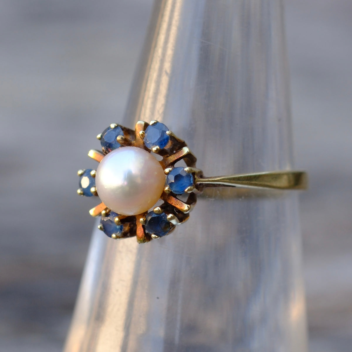 Vintage 14K Gold Pearl Sapphire Ring 6
