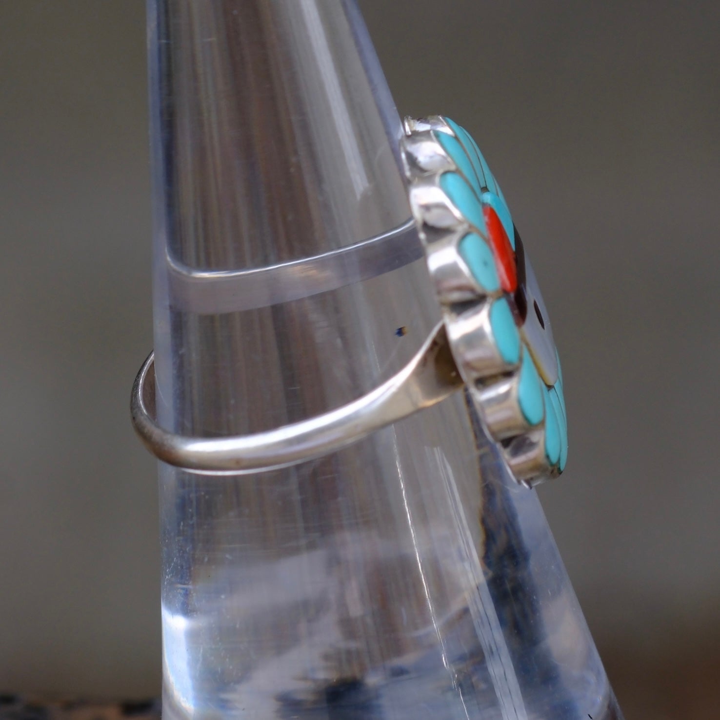 Vintage Sterling Multistone Inlay Zuni Ring 6.25