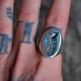 Vintage Sterling Inlaid Blue Jay Ring 11.5