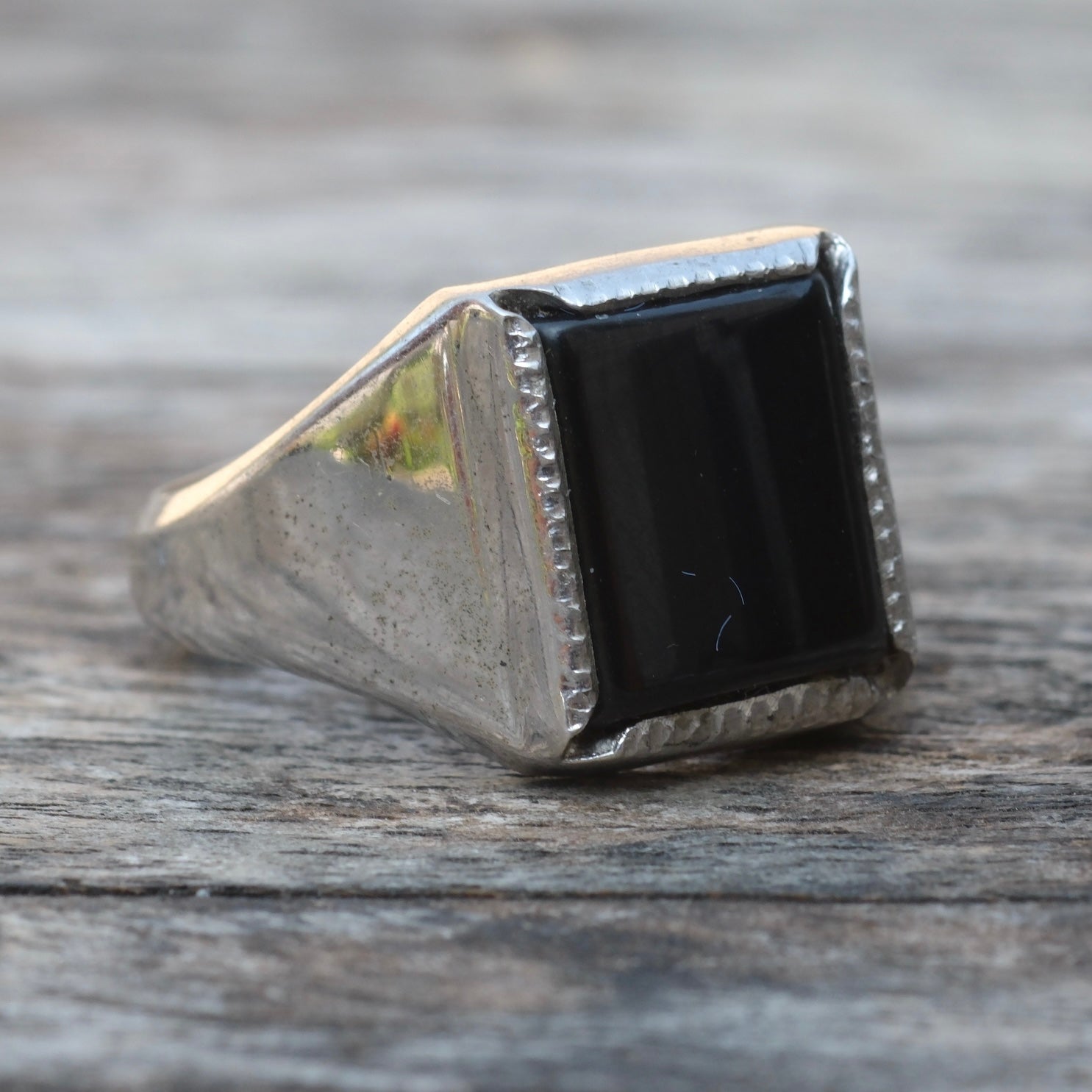 Vintage Sterling Onyx Signet Ring 9