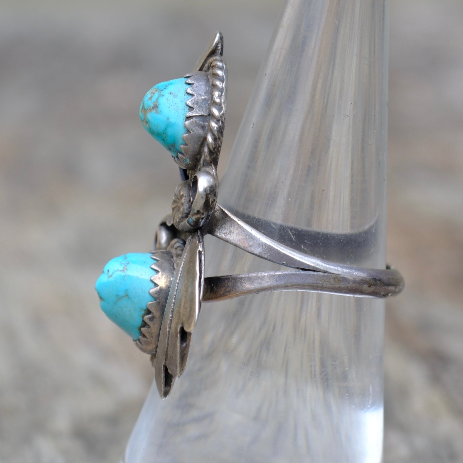 Vintage Sterling 2-Stone Turquoise Ring 6.25