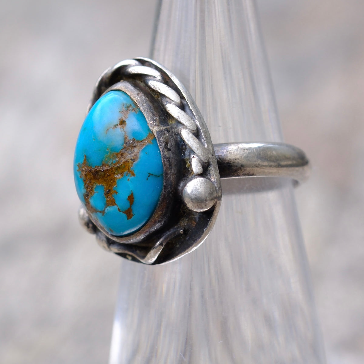 Vintage Sterling Turquoise Ring 3.5