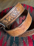 Vintage Hand Floral Tooled Brown Leather ‘JIM’ Belt