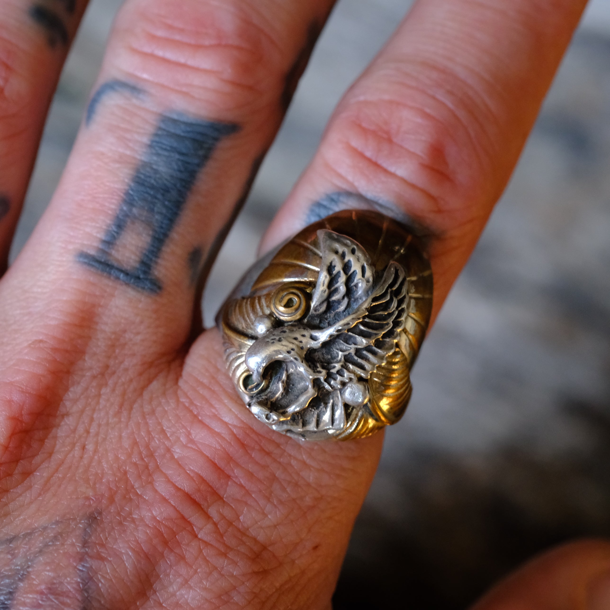 Vintage Sterling and Copper Eagle Ring 10.75