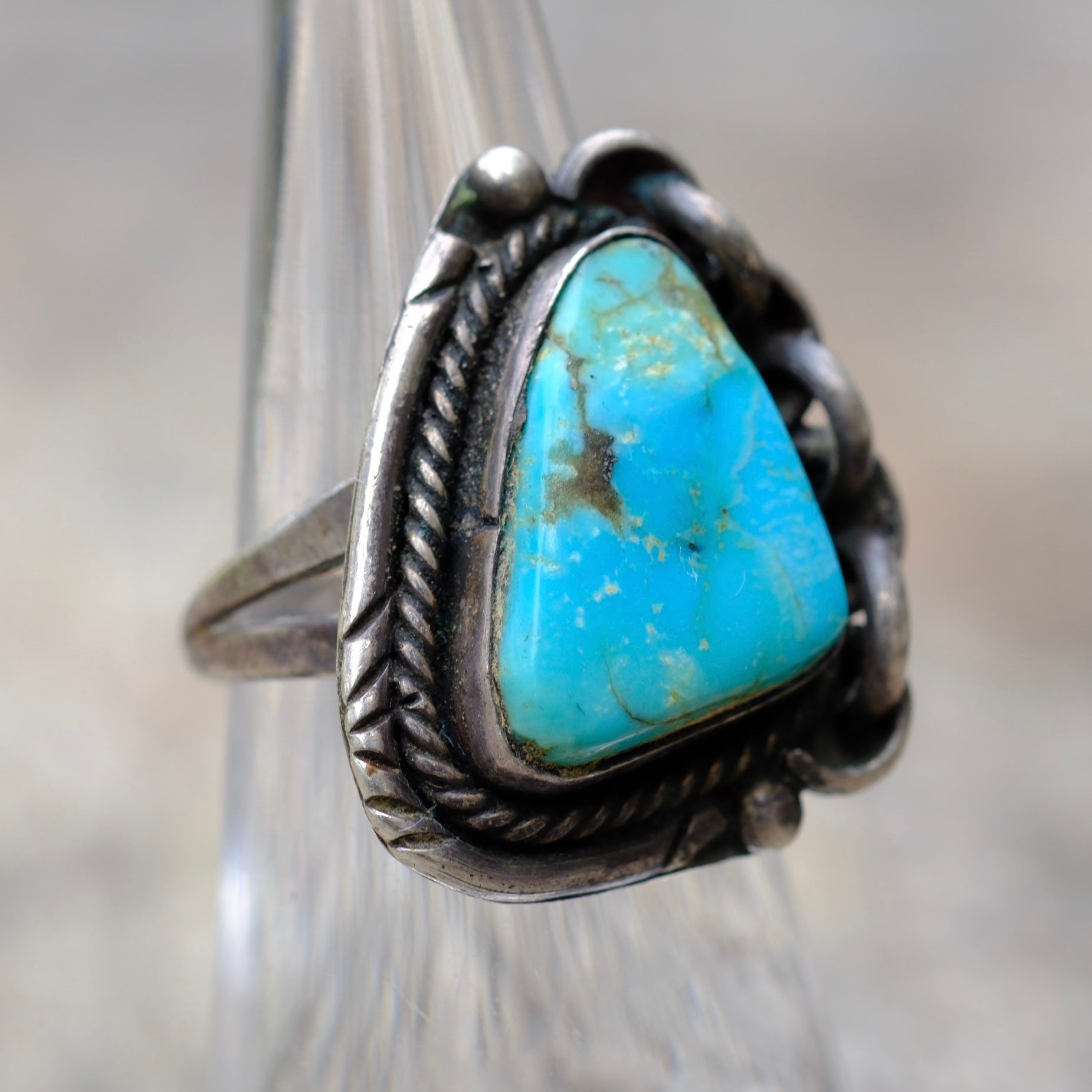 Vintage Sterling Turquoise Chain Ring 5.5