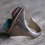 Vintage Sterling Turquoise and Coral Ring 11