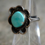 Vintage Sterling Turquoise Florette Ring 4.75