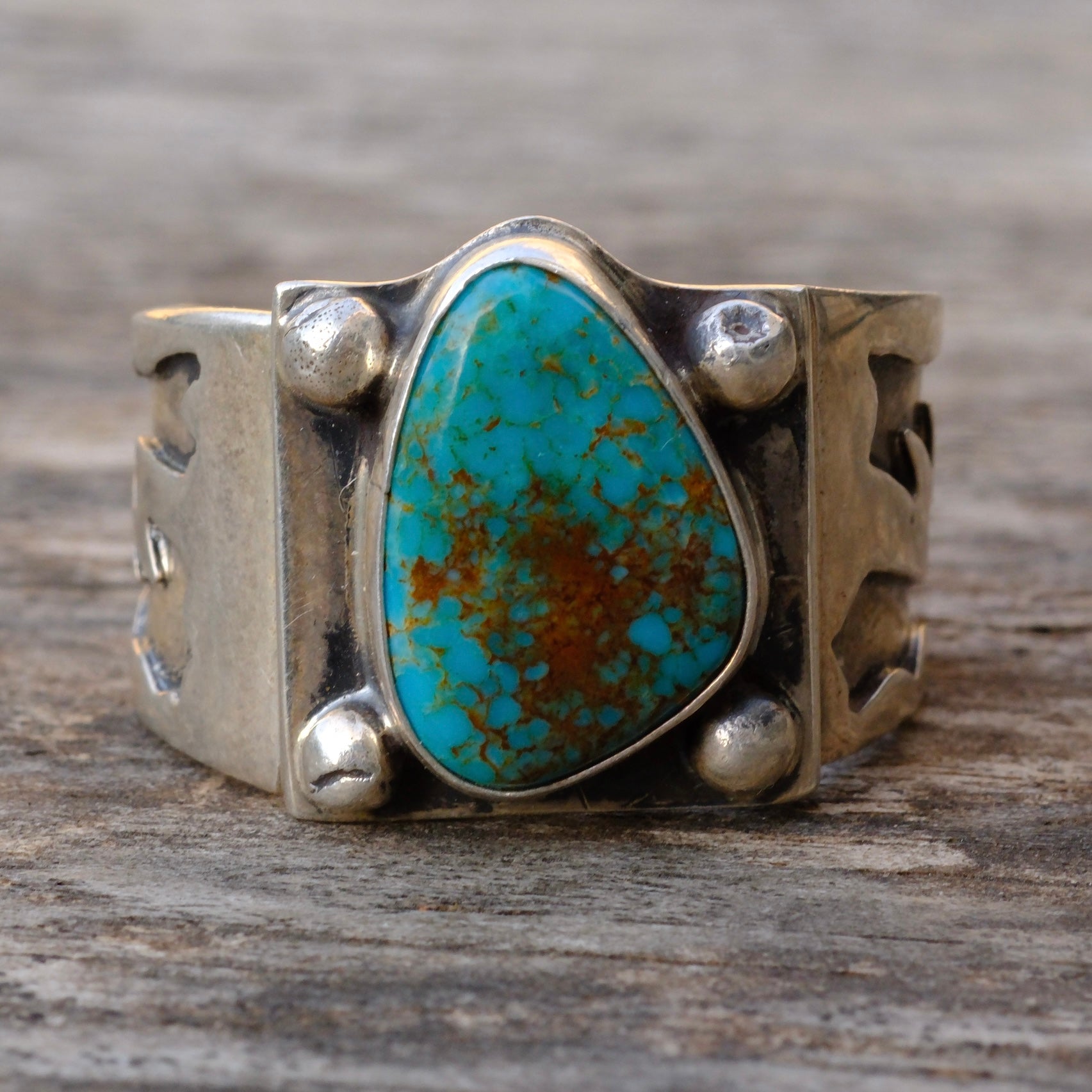 Sterling Silver Stamped Band Turquoise Ring 13.75