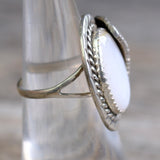 Vintage Sterling Mother Of Pearl Feather Ring 6.25