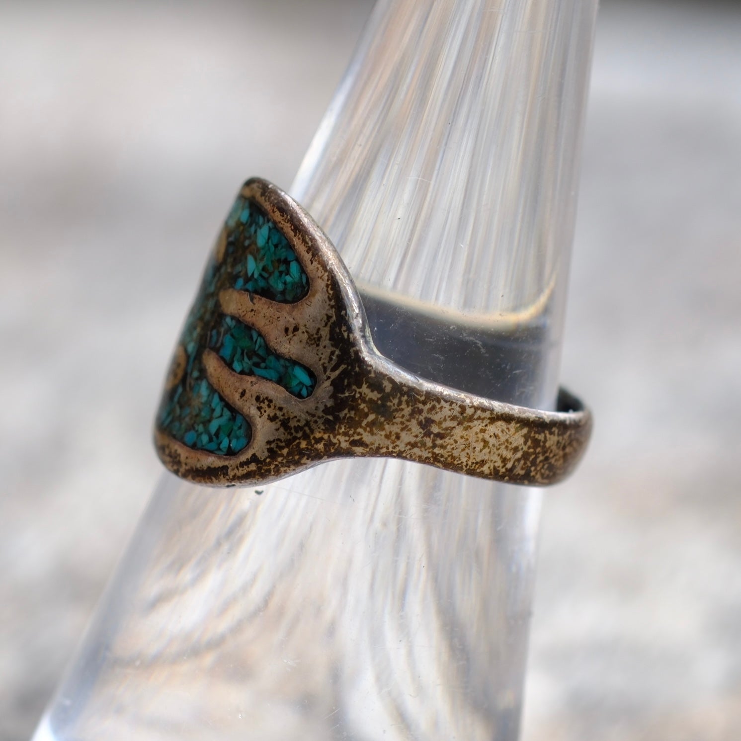 Vintage Sterling Turquoise Inlay Thunderbird Ring 6.5