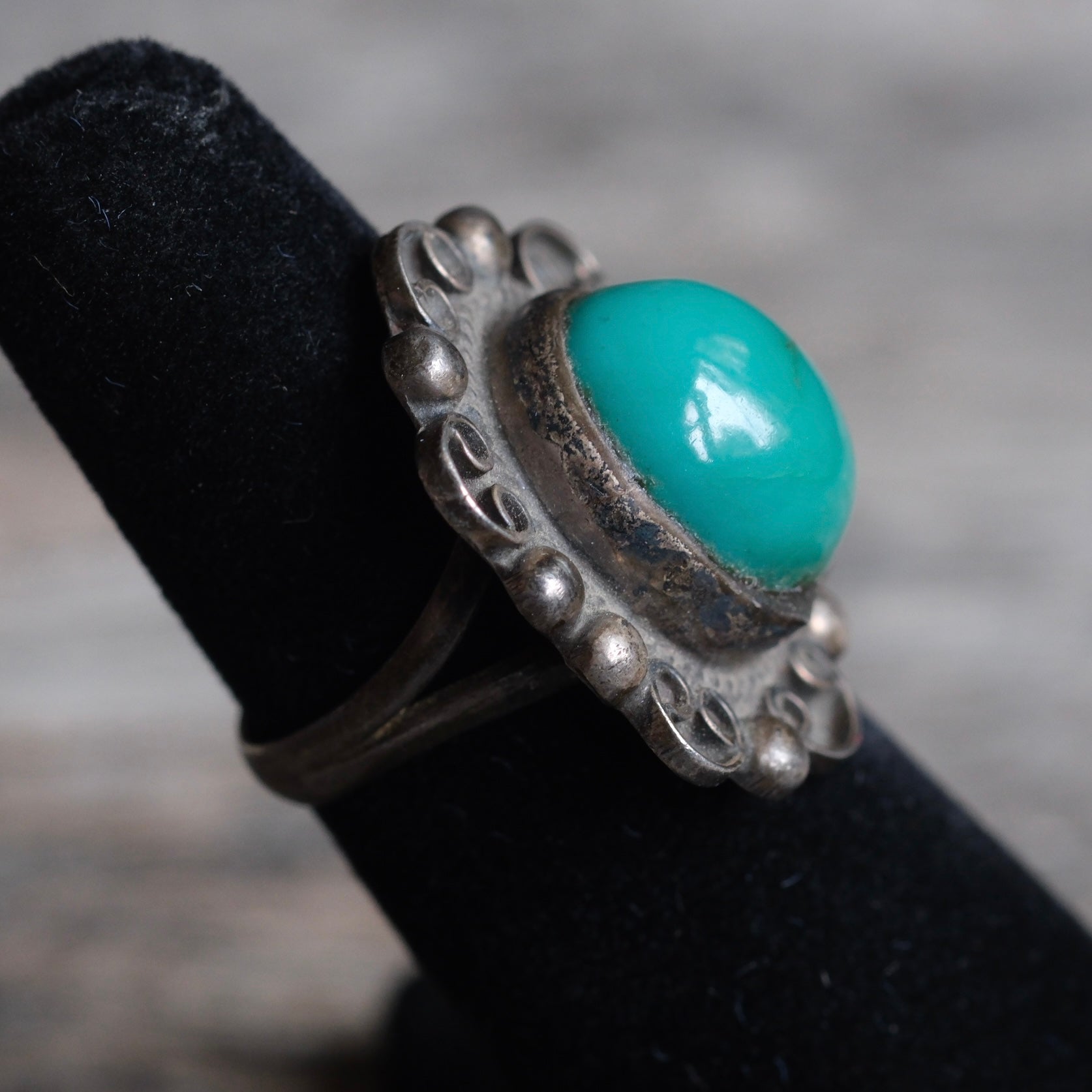 Vintage Sterling Turquoise Florette Ring 5.25