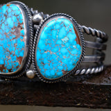 HEAVY Vintage Sterling 3-Stone Turquoise Cuff Bracelet