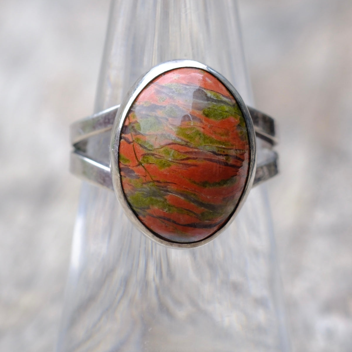 Vintage Sterling Jasper Ring 6.5